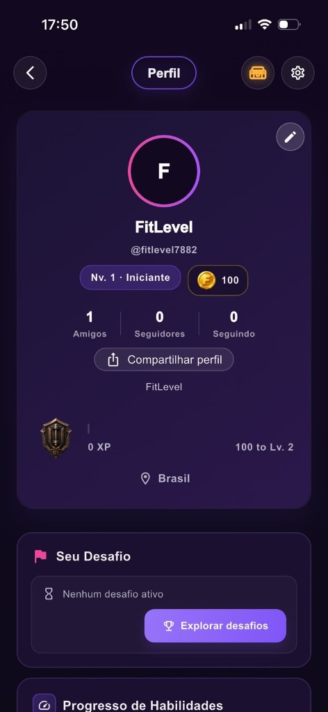 Perfil FitLevel com benefícios Pro