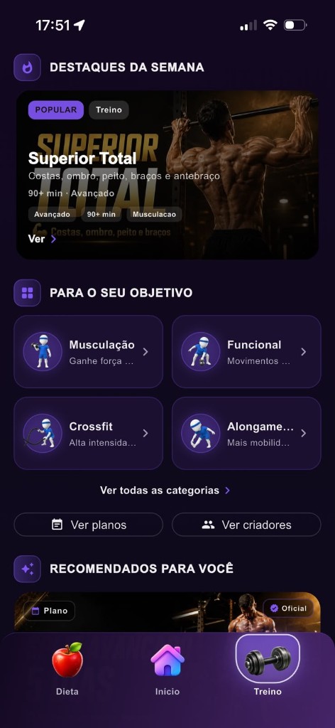 Tela do FitLevel — Treino